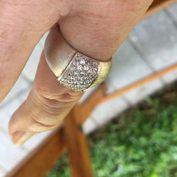 Brushed Platinum Solid Sterling Silver Pave Set Cz Ring Size 7 - Picture 8 of 8